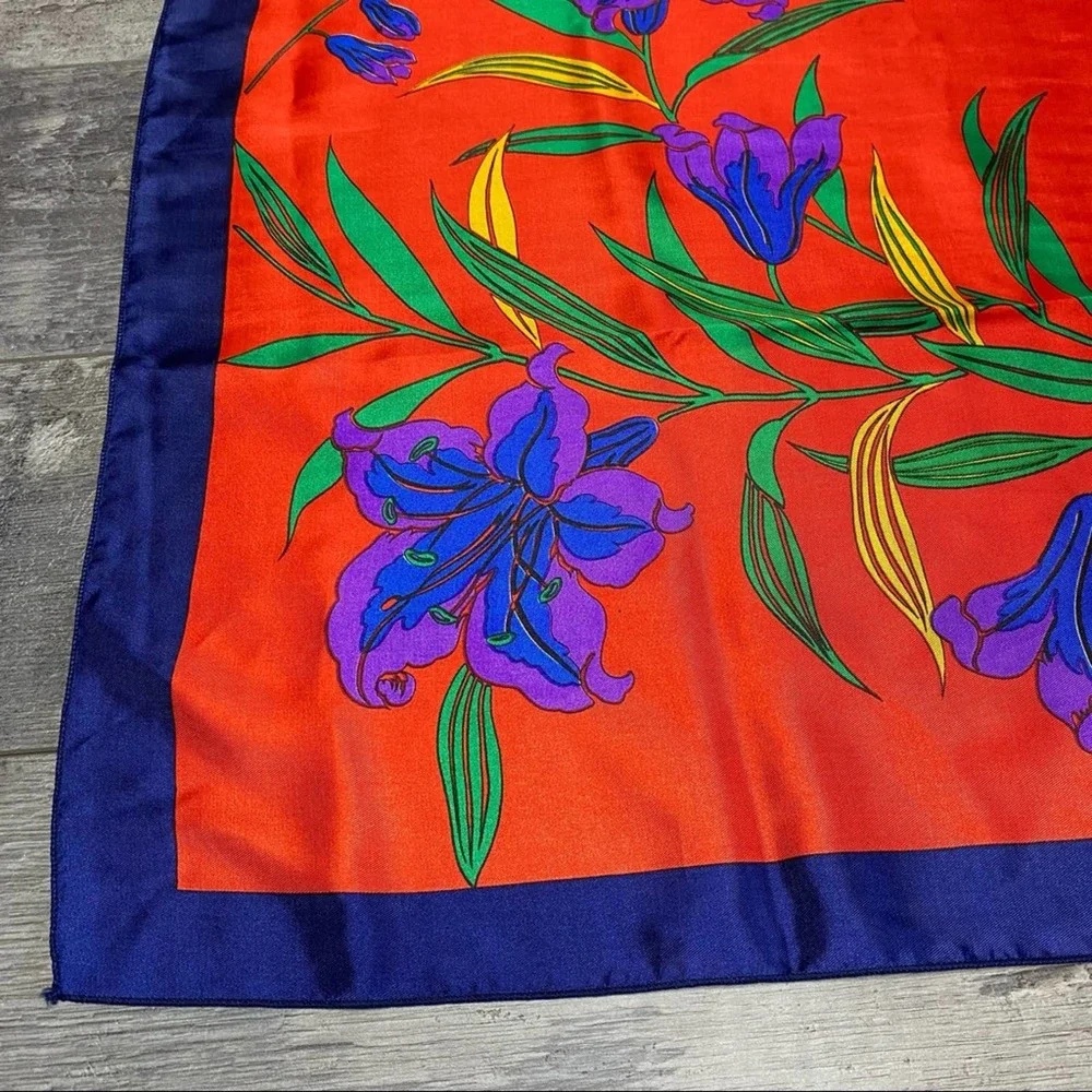 Red & Navy Floral Silk Scarf